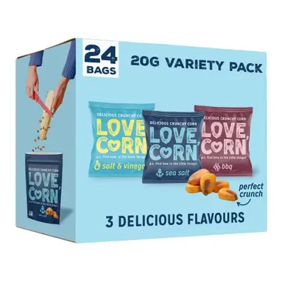 LOVE CORN Variety Pack (8x Sea Salt, 8x BBQ, 8x Salt & Vinegar 20g) ? Healthy Snacks Ideal for G