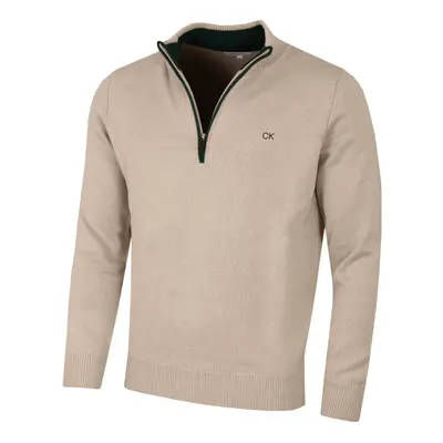 (L, Latte) Calvin Klein Mens Knit Cotton 1/2 Zip Golf CK Top Sweater