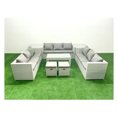 Fimous Rattan Garden Outdoor Furniture Set Seater Garden Sofa Oblong Coffee Table Set with Small