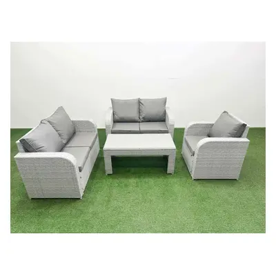 Fimous High Back Poly Rattan Garden Furniture Set with Reclining Chair Loveseat Sofa Indoor Outd