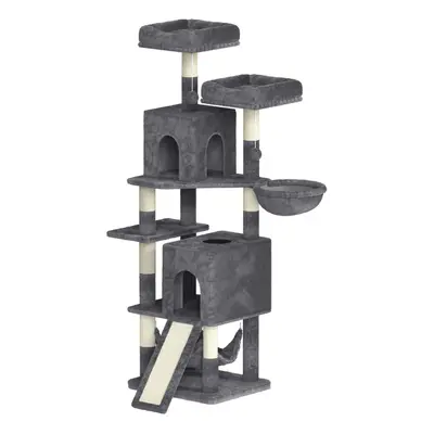 (Dark Grey) 158cm Cat Tree Cat Tower, Multi Level Cat Scratching Post with Condos, Ladders