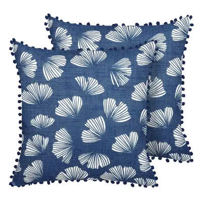 Set of Cushions Leaf Pattern x cm Blue and White DANDELION