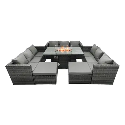 Fimous Rattan Garden Furniture Firepit Set Outdoor Seater Patio Dining Sets with Glass Top Dinin