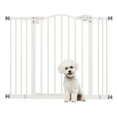 PawHut 74-100cm Adjustable Metal Pet Gate Safety Barrier w/ Auto-Close White