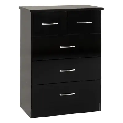 Nevada 3+2 Drawer Chest in Black Gloss Finish