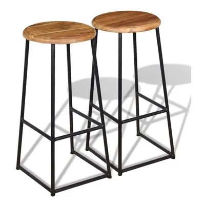 vidaXL 2x Solid Teak Bar Stools Industrial Kitchen Furniture Breakfast Seat