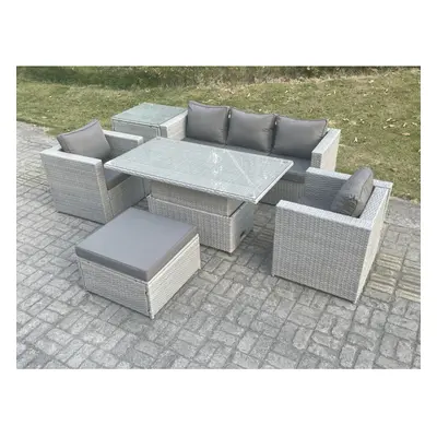 Fimous Rattan Garden Funiture Rising Lifting Table Sofa Dining Set Big Footstool