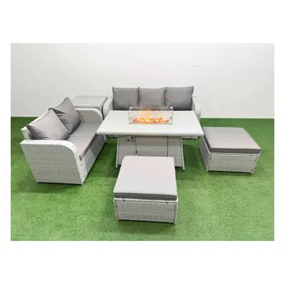 Fimous Seater PE Rattan Wicker Garden Furniture Patio Conservatory Sofa Set with Firepit Dining 