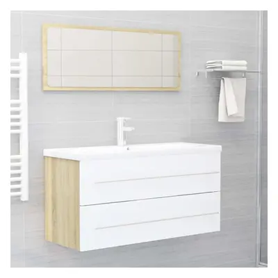 vidaXL Bathroom Furniture Set Piece White and Sonoma Oak Chipboard Cabinet