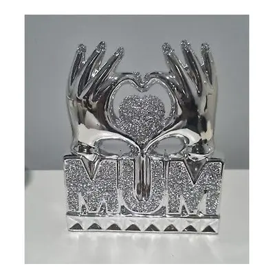 Mum Heart In Hand Silver Crushed Diamond Crystal Ornament - 27cm