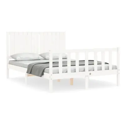 vidaXL Bed Frame Bed Base Platform Bed with Headboard White Double Solid Wood