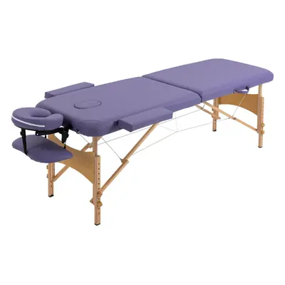 HOMCOM Wooden Folding Spa Beauty Massage Table w/ Sections, Carry Bag, Purple