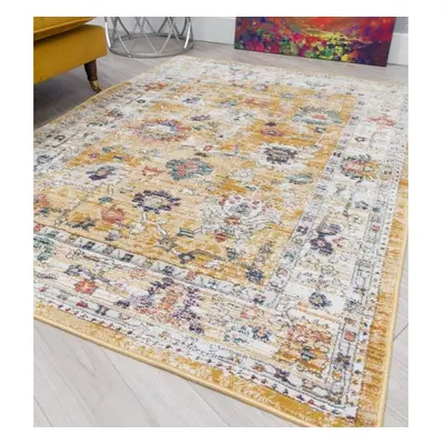 (120cm x 170cm) Ochre Vintage Distressed Modern Faded Traditional Vesta Border Rug