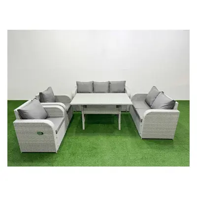 Fimous PE Rattan Garden Furniture Set Reclining Chair Sofa Double Love Seat Seater Sofa Lounge S