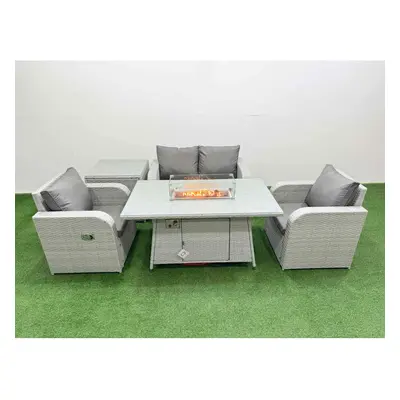 Fimous Light Grey PE Wicker Rattan Garden Furniture Set Sofa Set Reclining Chair Firepit Dining 