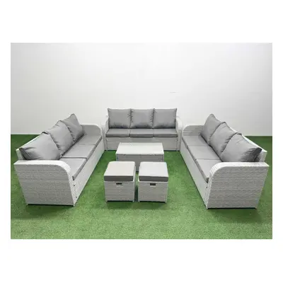 Fimous PE Rattan Lounge Sofa Set Seater Outdoor Garden Furniture Set with Rectangular Coffee Tab