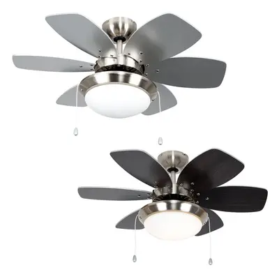 Chrome 30" Modern Ceiling Fan with Light & Reversible Blades - Complete with x 4w LED SES E14 Go