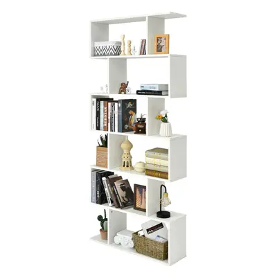 Industrial S-Shaped Bookshelf Wooden 6-tier Bookcase Display Rack