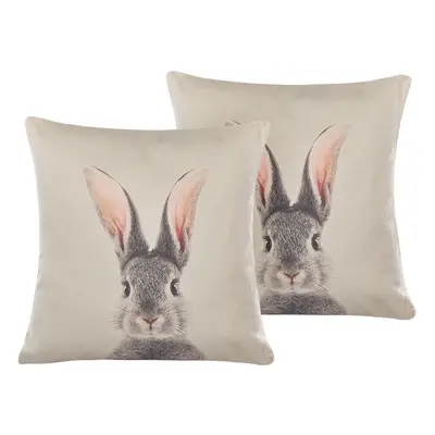 Set of Cotton Cushions Rabbit Print x cm Taupe QUERCUS