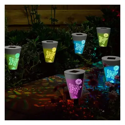 Solar Power 6x Silhouette Butterfly LED Stake Lights Colour Changing