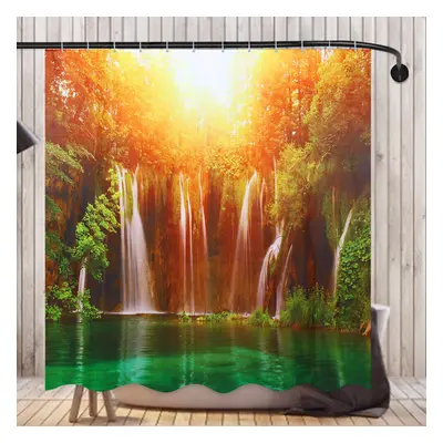 180x180CM 3D Waterfall Nature Scenery Shower Curtain Water-repellent Polyester Bathroom Curtain