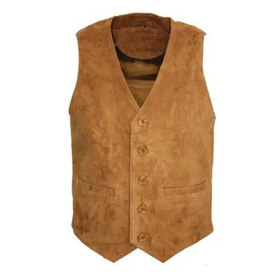 (5XL) Mens Goat Suede Classic SmartTan Leather Waistcoat