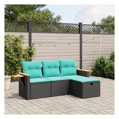 vidaXL Piece Patio Sofa Set with Cushions Black Poly Rattan