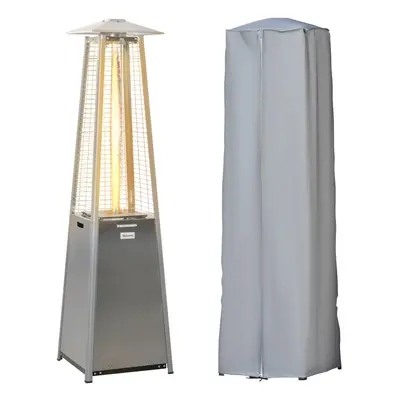 Outsunny 11.2KW Patio Gas Heater Pyramid Heater w/ Regulator Hose Cover, Silver