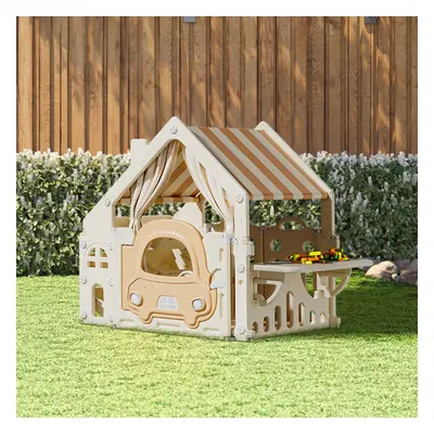 Outdoor Plastic Playhouse for Kids Garden Pretend Play Games with Built In Storage Rack and Buil