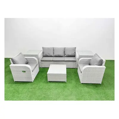 Fimous PE Rattan Garden Furniture Set Reclining Chair Sofa Lounge Sofa Set Square Coffee Table S