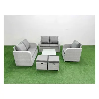 Fimous High Back Poly Rattan Garden Furniture Set with Reclining Chair Loveseat Sofa Indoor Outd