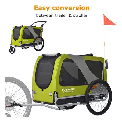 (Lime green/Black) Doggyhut Bike Dog Trailer & Stroller for Dogs Up to 45kgs With Parking Brakes