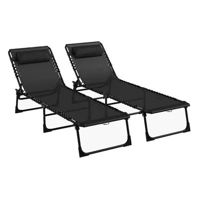 Outsunny Pcs Folding Beach Chair Chaise Lounge Adjustable Positions, Black