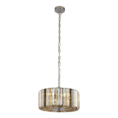 Searchlight Chapeau Light Chrome Pendant / Semi Flush, Amber, Smoke And Clear Glass Crystals