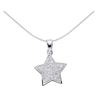 Jewelco London Ladies Sterling Silver Cubic Zirconia Pave Star Pendant Necklace inch - GVP148