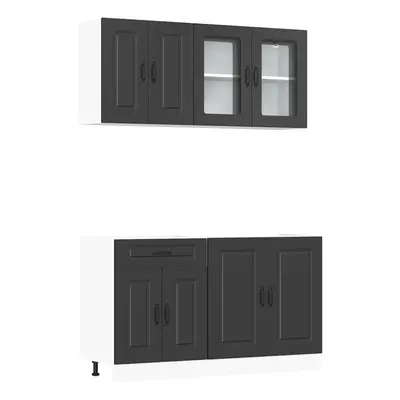 (black) vidaXL Piece Kitchen Cabinet Set Kalmar Black Engineered Wood