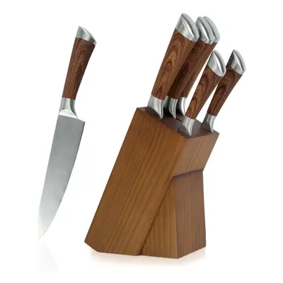 (Wooden Handle) Royalford Piece Kitchen Knife Set with Holder