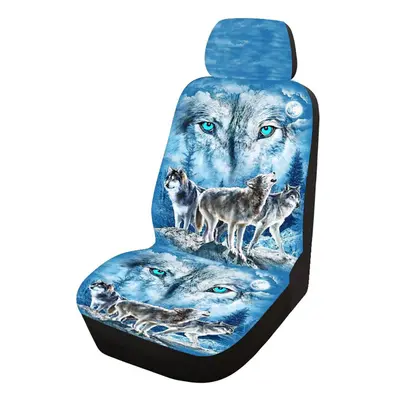 (Wolf - Blue) 1Pcs Universal Car Truck Front Seat Cover Seat Protection Fabric Breathable