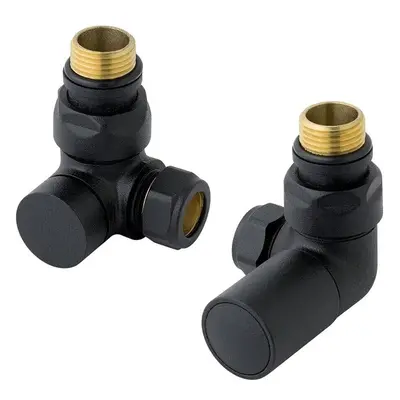 Designer Matt Black Corner Radiator Valves 15mm Pair Towel Rail Valve TC