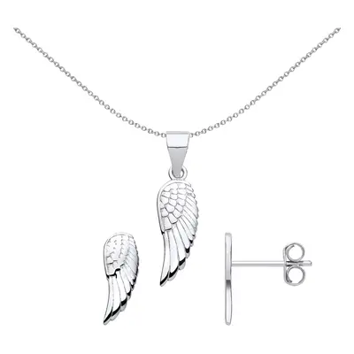 Jewelco London Ladies Rhodium Plated Sterling Silver Feather Angel Wings Earrings Necklace Set -