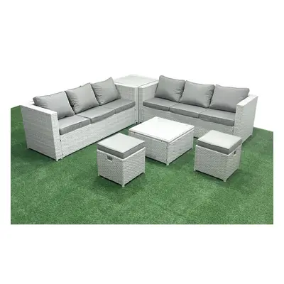 Fimous Rattan Garden Outdoor Furniture Set Seater Rattan Garden Sofa Set with Small Footstool Si