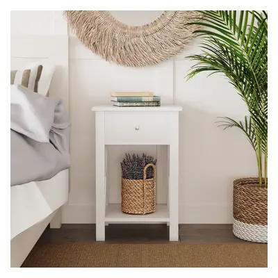 (1x White) Wooden 1-Drawer Bedside Sofa Side End Table X-Frame Nightstand with Storage Shelf