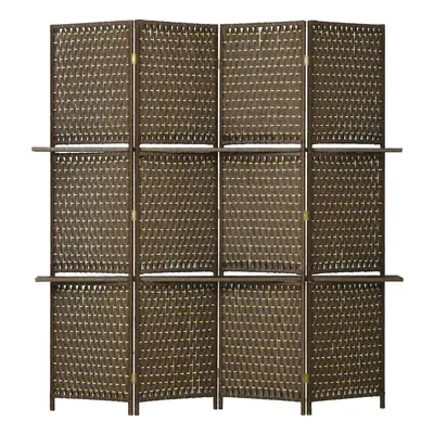 HOMCOM Panel Folding Room Dividers, Privacy Screen Panels w/ Shelf, Brown