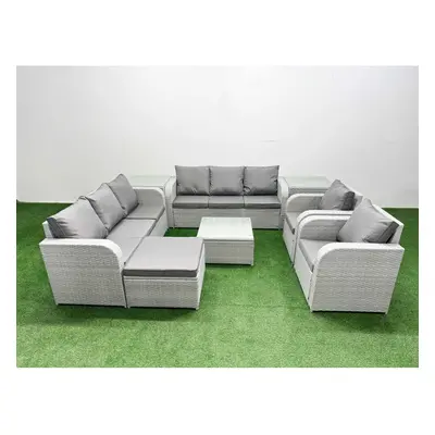 Fimous PE Rattan High Back Lounge Sofa Set Patio Square Coffee Table & Chairs Set with Reclining