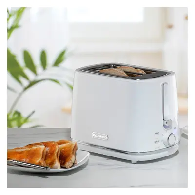 (White) Daewoo Stirling Slice Toaster Browning Settings Reheat Defrost Self Centering