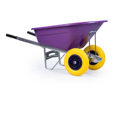 (Purple Barrow with Purple and Yellow Tyres) 160L Heavy Duty Twin Wheel Wheelbarrow Garden/Stabl