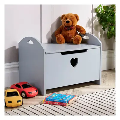 Grey Painted Wooden Storage Ottoman Bench Toy Cabinet Trunk Front Heart Cut-Out