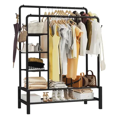 (Black) KLASS Heavy Duty Clothes Rail, Sturdy 120KG Black Metal Rack With Double Hanging Clothin