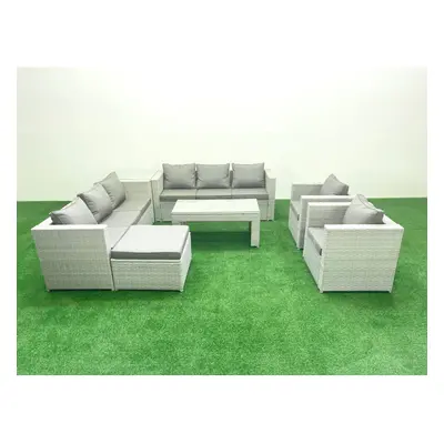 Fimous Outdoor Garden Furniture Rattan Sofa Set with Armchairs Oblong Coffee Table Big Footstool