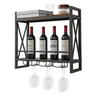 Industrial Wall Mounted Wine Rack 2-Tier Wall Wine Storage Shelf